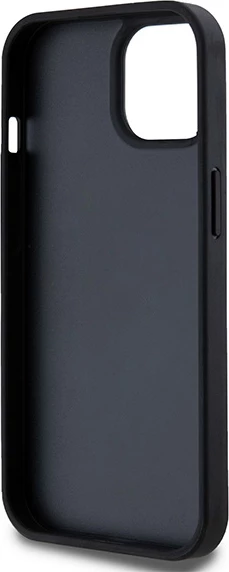 Ovitek za telefon z usnjem, karo vzorcem in natisnjenimi črtami DKNY za iPhone 15/14/13, črn