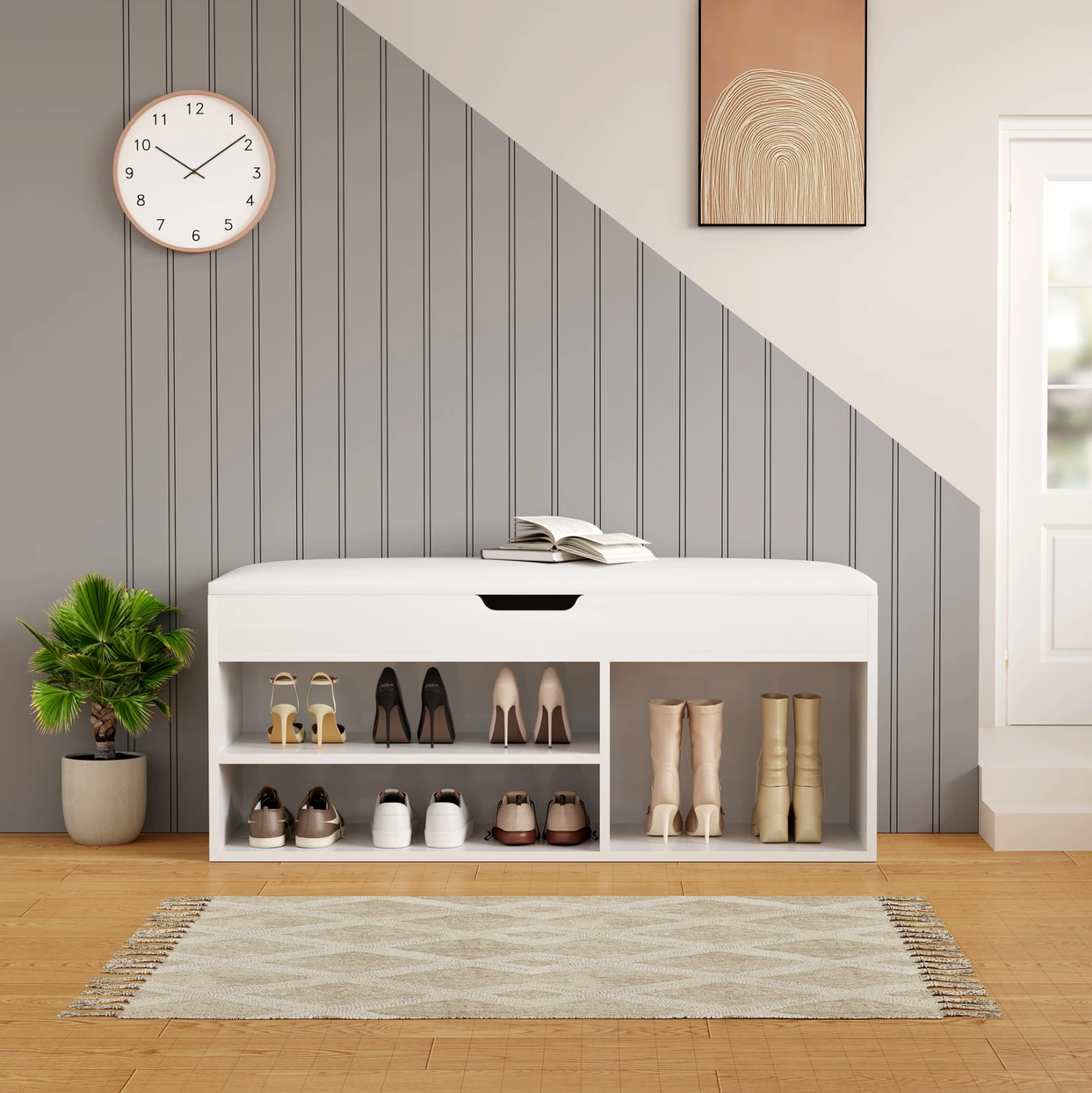 Stojalo za čevlje z sedežem ROMIR FH2478.03 melamin v beli barvi-beli sedež 100x30x44Hcm