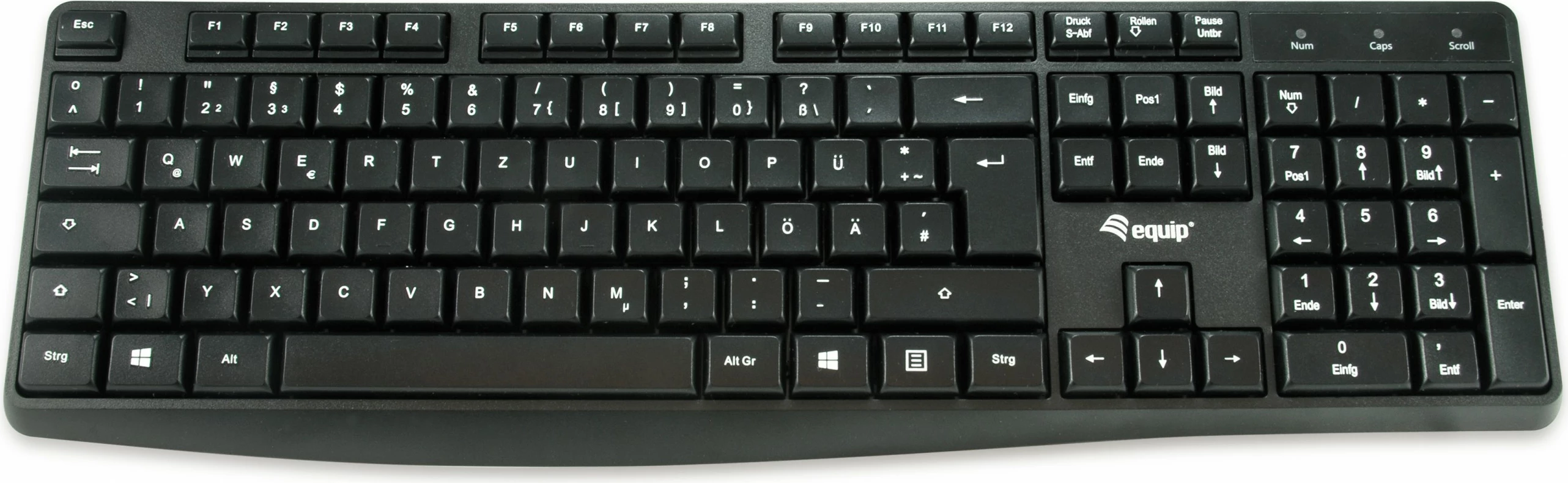 Žična USB tipkovnica, polna (100%), QWERTZ, črna — EQUIP