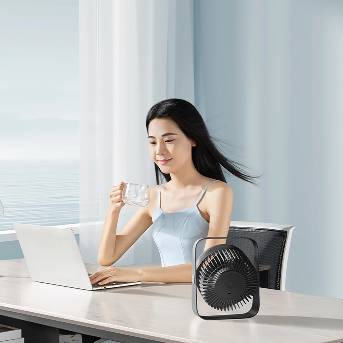 Namizni ventilator z dvema impelerjema Rtako WD0Y6S, 3600 mAh, črn