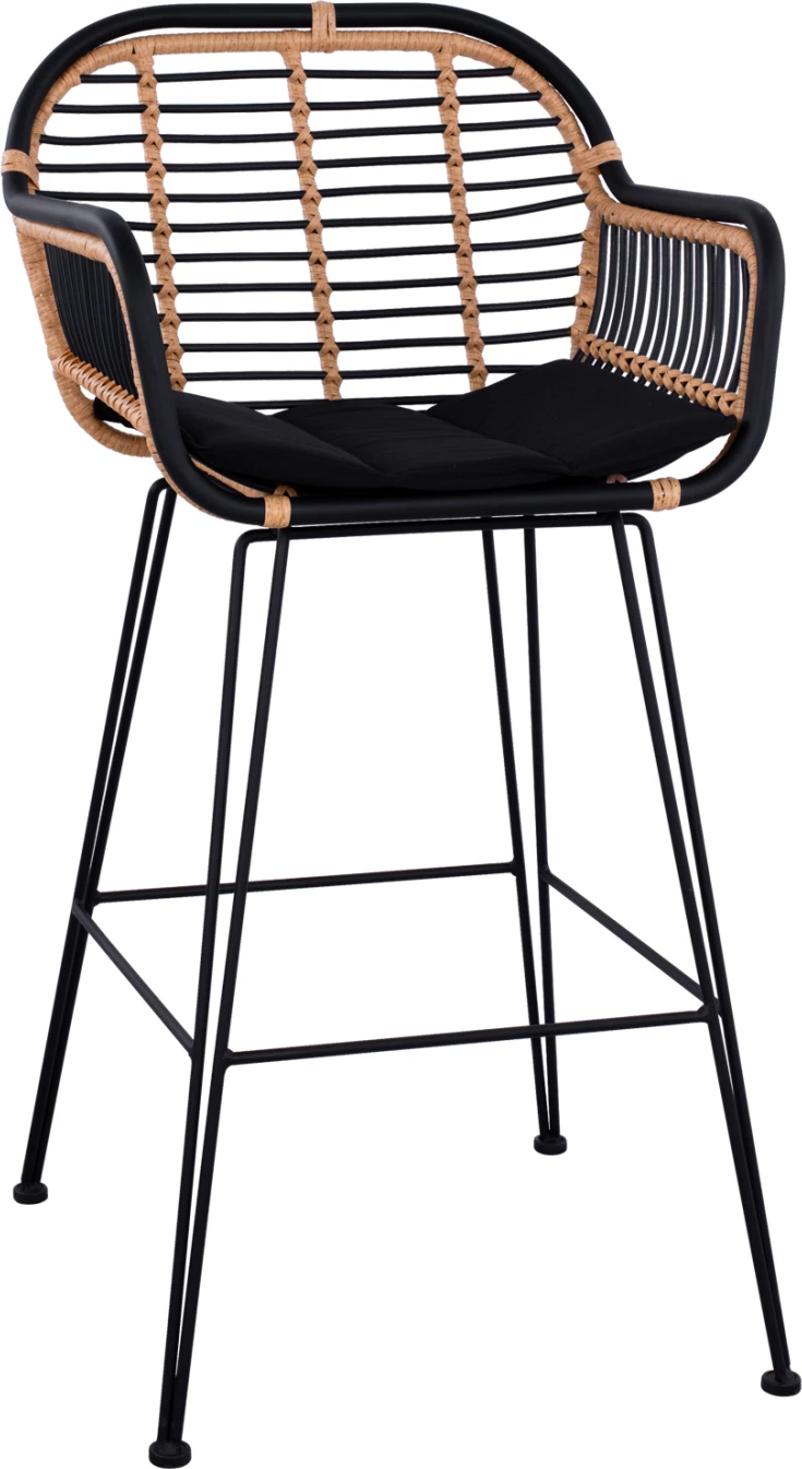 Kovinski barski stol Allegra FH5690 s pletenjem Črno-Bež 55x60x109cm