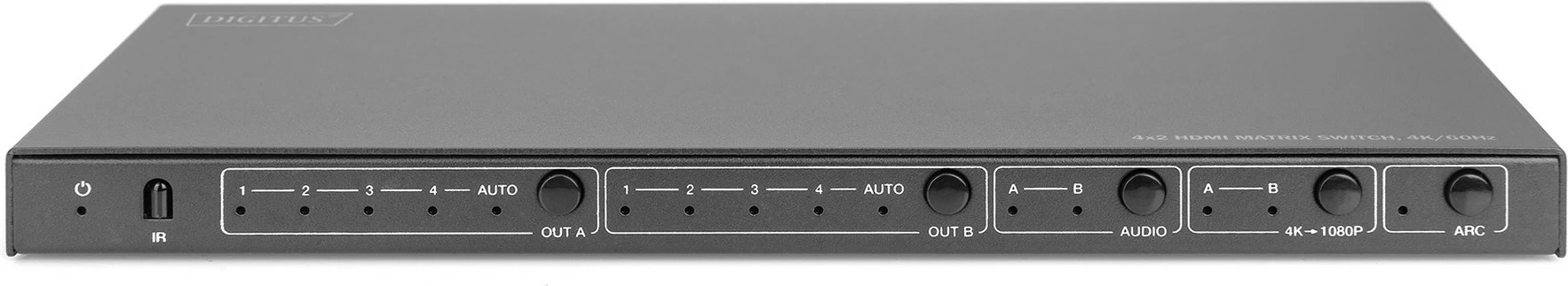 HDMI razdelilec 4x2 Digitus, 4K/60Hz, 4 vhodi, 2 izhoda, črn