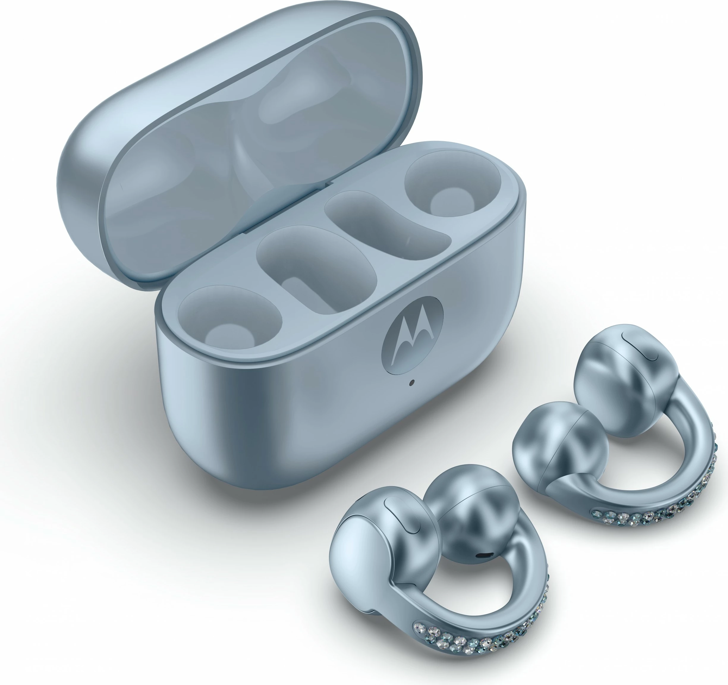 Zložljiv pametni telefon z luksuznim Swarovski dizajnom Motorola razr60 + slušalke Buds Loop, Swarovski Edition, moder