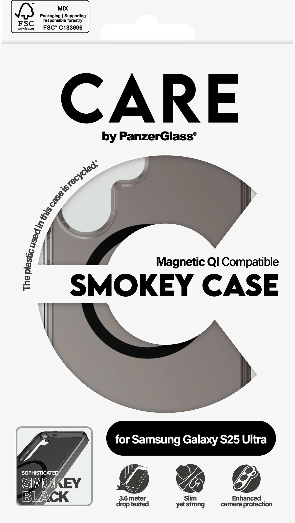 Zaščitni ovitek PanzerGlass CARE Flagship, Galaxy S25 Ultra, QI kompatibilen, smokey/črn