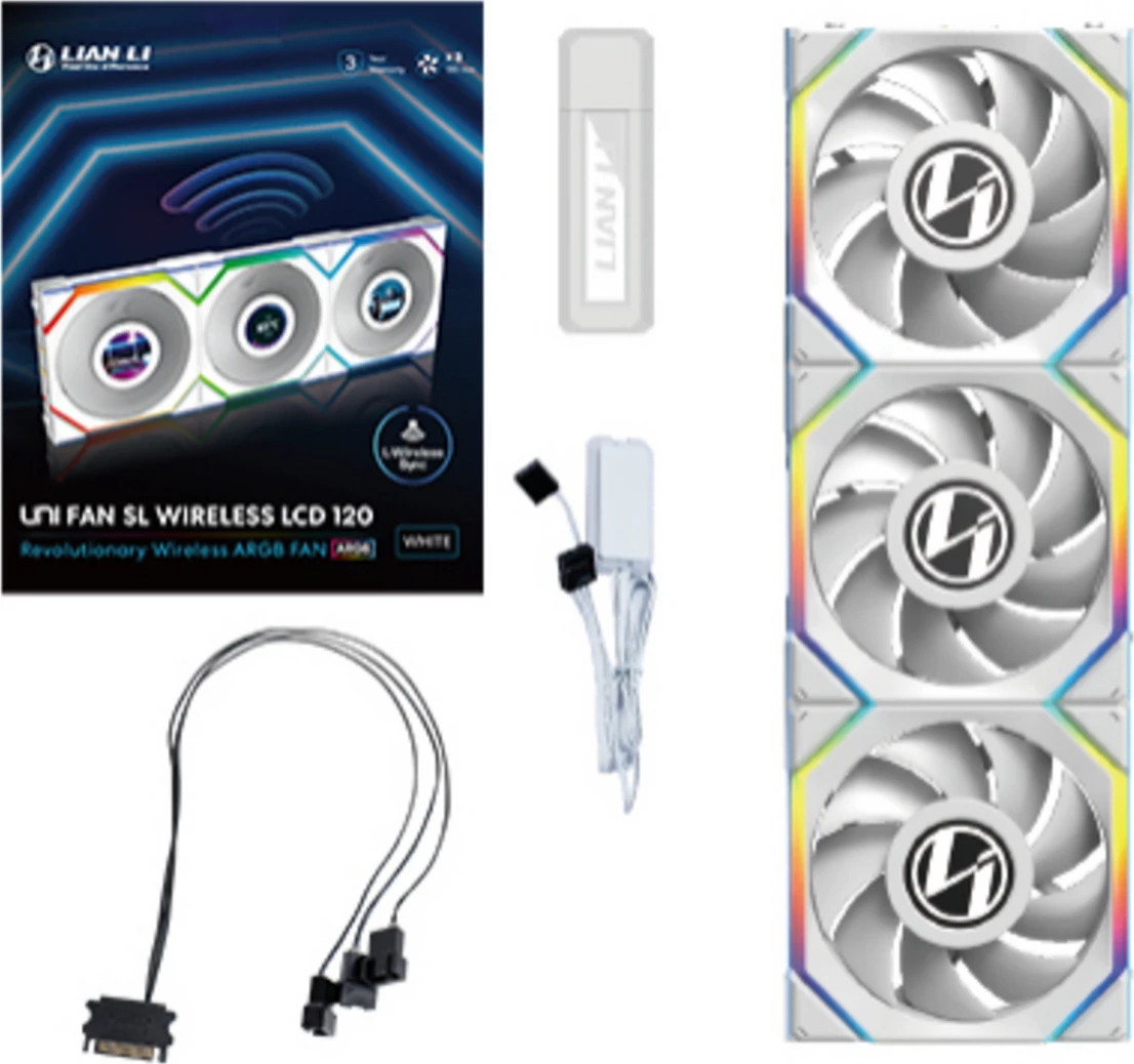 Ventilator za računalniško ohišje Lian Li UNI FAN SL LCD 120 (12SLLCD1W3W), 120 mm, ARGB/PWM, bel, set 3