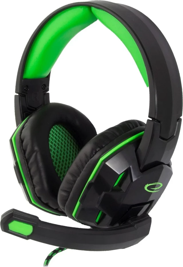 Gaming slušalke Esperanza EGH380 z mikrofonom, z kabelom, črno/zelene