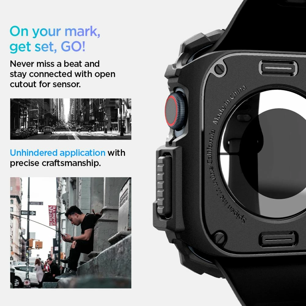 Ovitek Rugged Armor Spigen za Apple Watch 10, 42 mm, črn