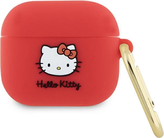 Ovitek za AirPods 3 Hello Kitty, silikonski 3D, z obročkom, rdeč