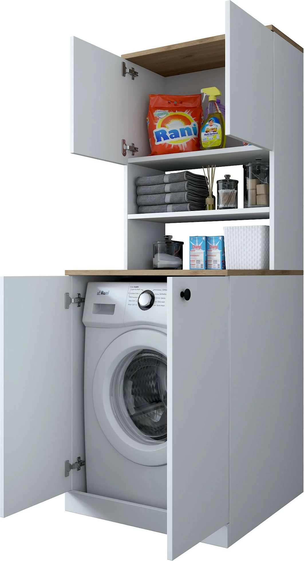 Dnevno-pralni omarica za pralni stroj, Hanah Home KD102-2160, bela in oreh