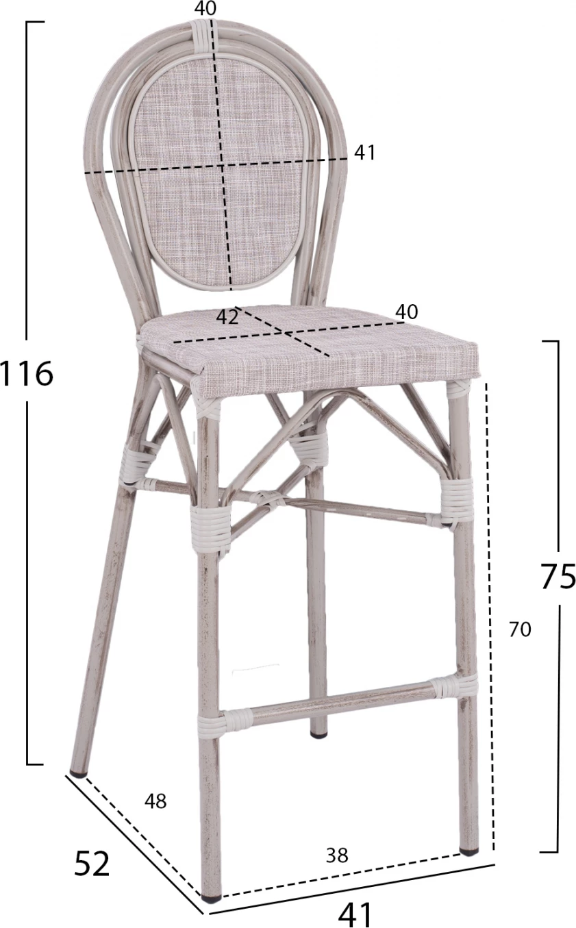 Stol aluminijasti bambusov videz bela patina s tekstilom FH5110 47x61x115 cm