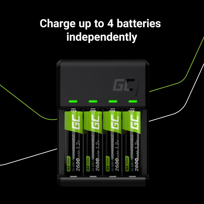 Polnilec baterij z 4x AA 2000 mAh, črn — Green Cell GC VitalCharger
