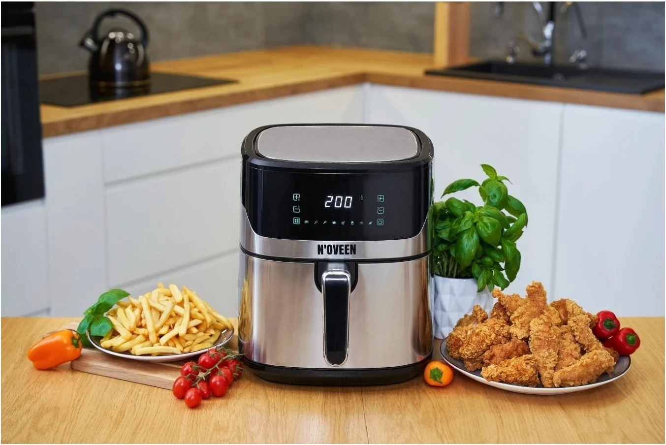 Friteza brez olja N'OVEEN AF550, srebrno-črna