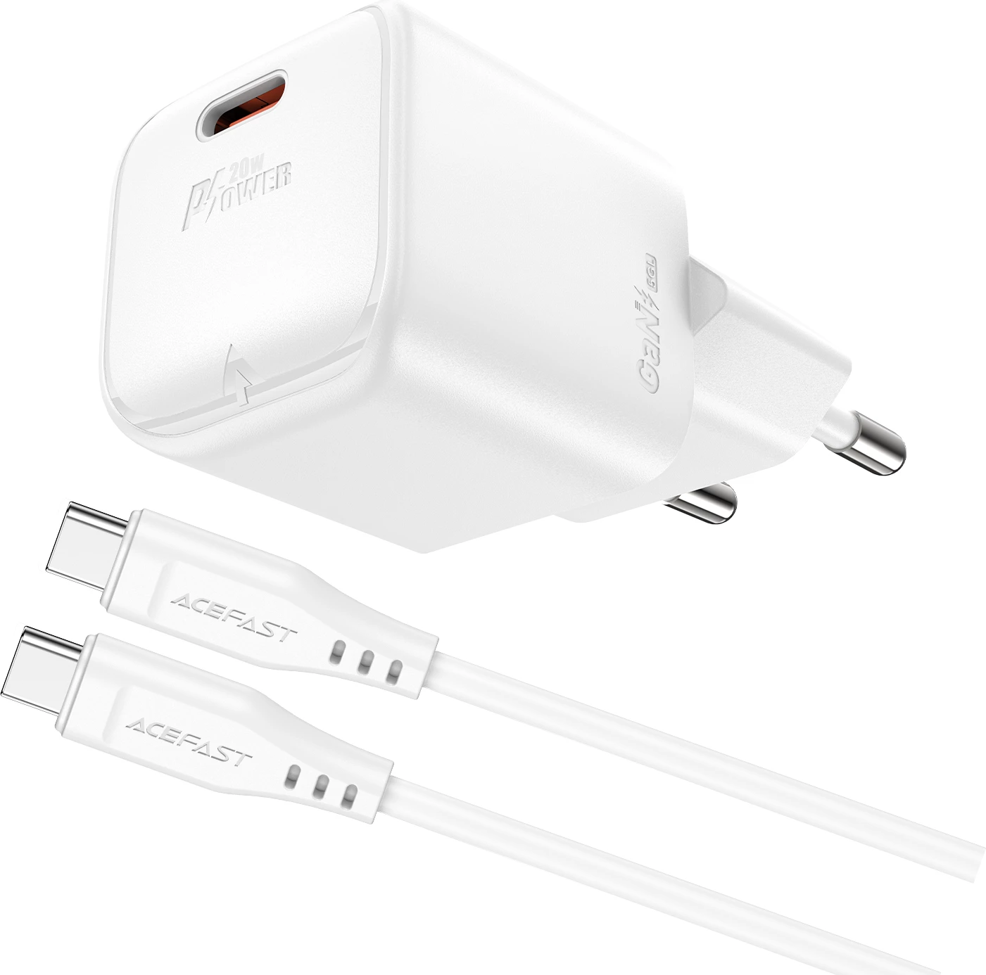 Stenski polnilec 20 W GaN z USB-C kablom, bel, Acefast A73 Mini