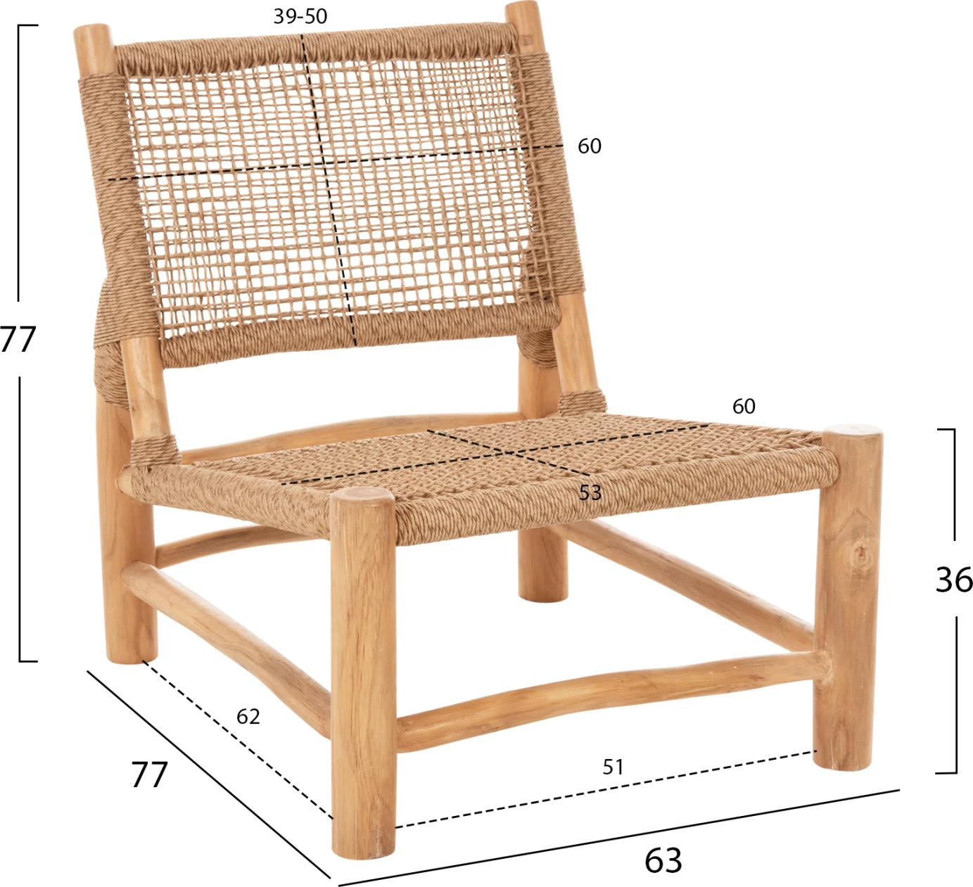 Zunanji 4-delni lounge set LONDER iz masivnega tikovega lesa in sintetičnega ratana v naravni barvi