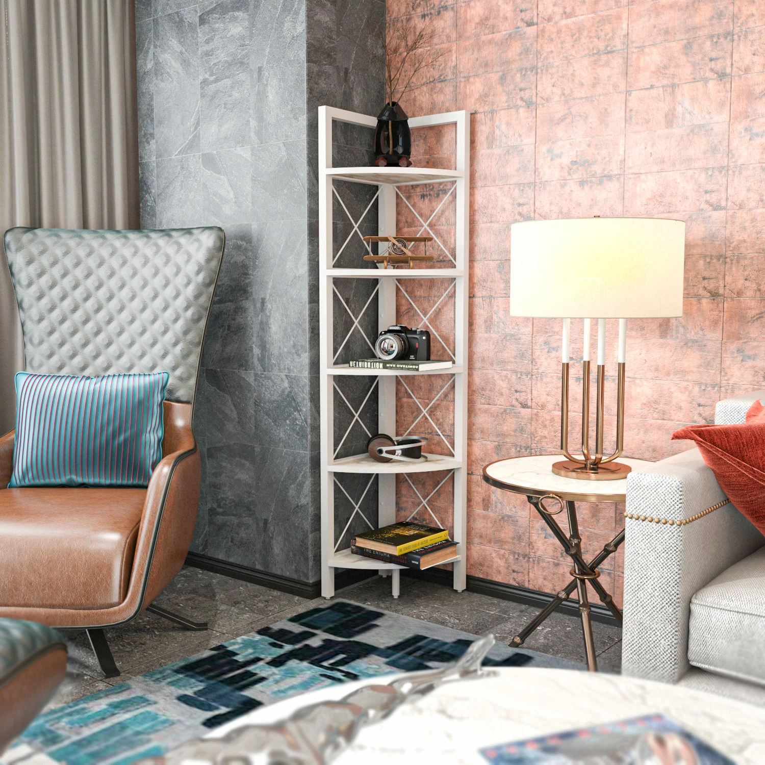 Knjižni regal modernega dizajna, bel, Skye Decor Remo, 30,5x33x160 cm