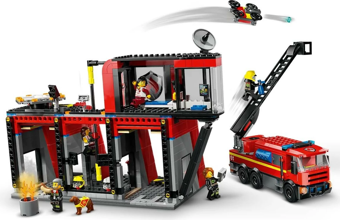 Požarna postaja z gasilskim tovornjakom LEGO City 60414, 843 delov, za otroke, plastika