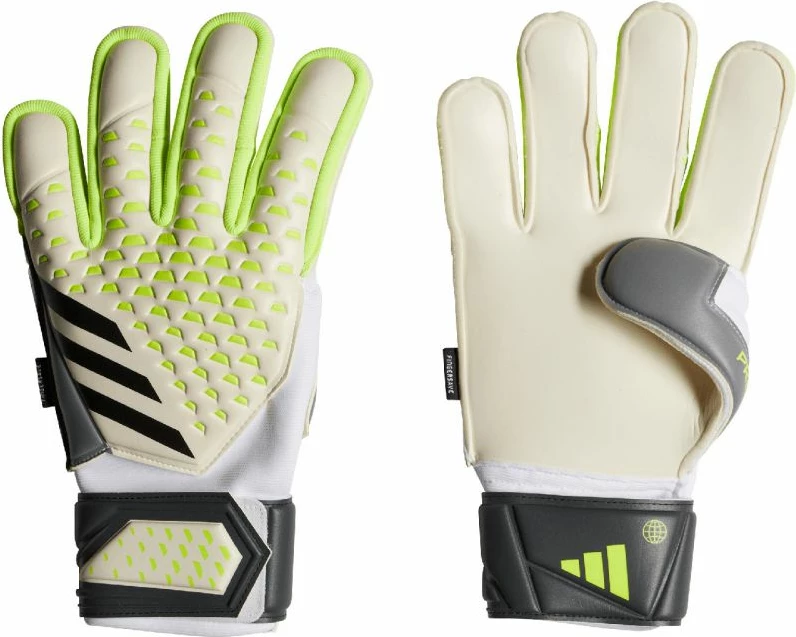 Doreza za vratarja Predator Match Fingersave, adidas, bele z zelenimi detajli