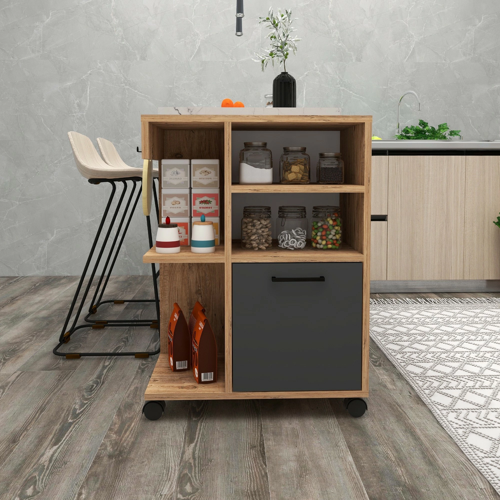 Večfunkcijska omara Hanah Home Rebusa, Atlantic Pine in antracit