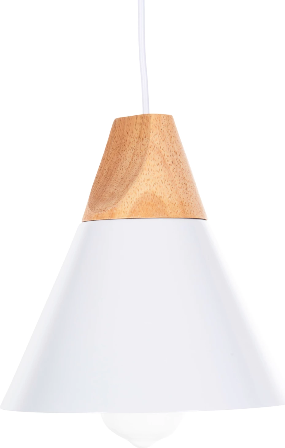 Stropna viseča svetilka FH4149 bela kovinska kapa-leseni detajl Φ22x115Hcm