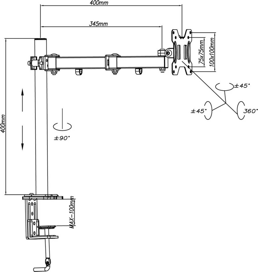 Namizni nosilec za monitor ART RAMM L-01XS, 13–32 palcev, kovina, črn