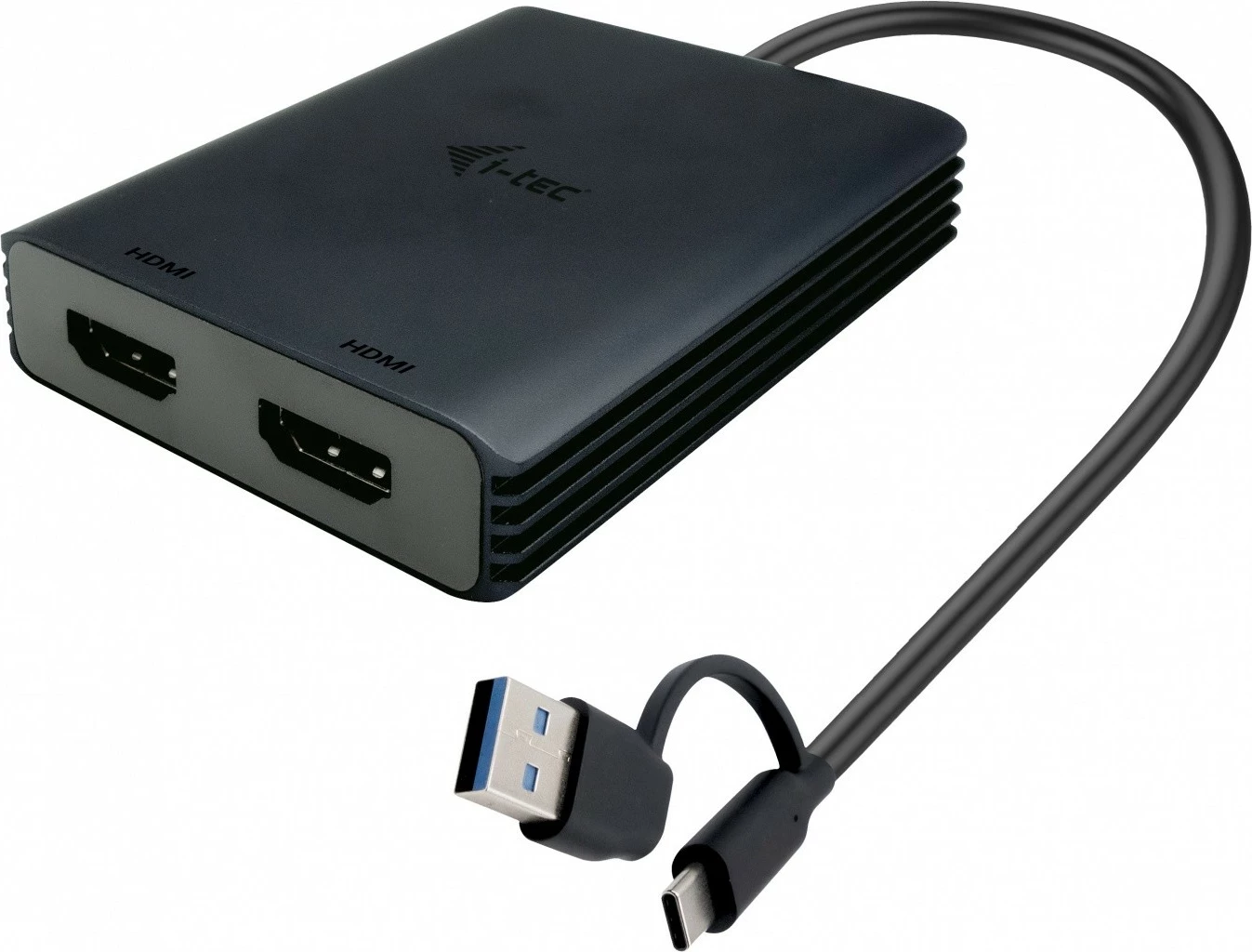 Adapter za video z dvema HDMI 4K/60 Hz, USB-A/USB-C i-tec CADUAL4KHDMI, črn