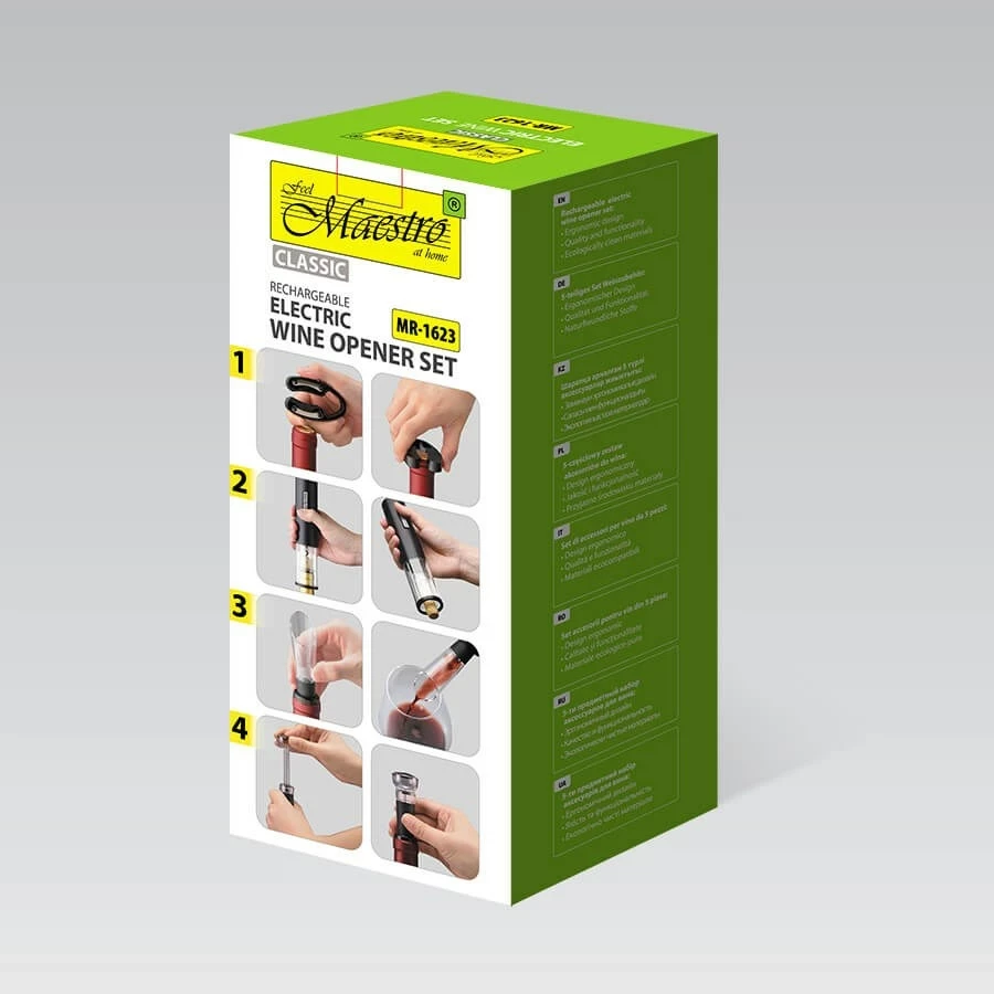 Električni odpirač za vino Maestro MR-1623, USB, črn