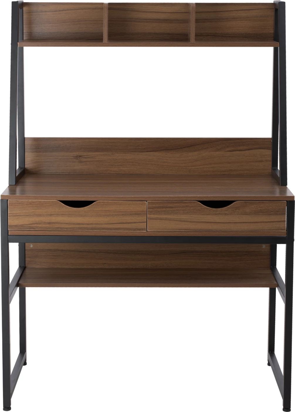 Pisarna z knjižno omaro FH2390.12 melamin v barvi oreha in črni kovinski okvir 100x48x139H cm