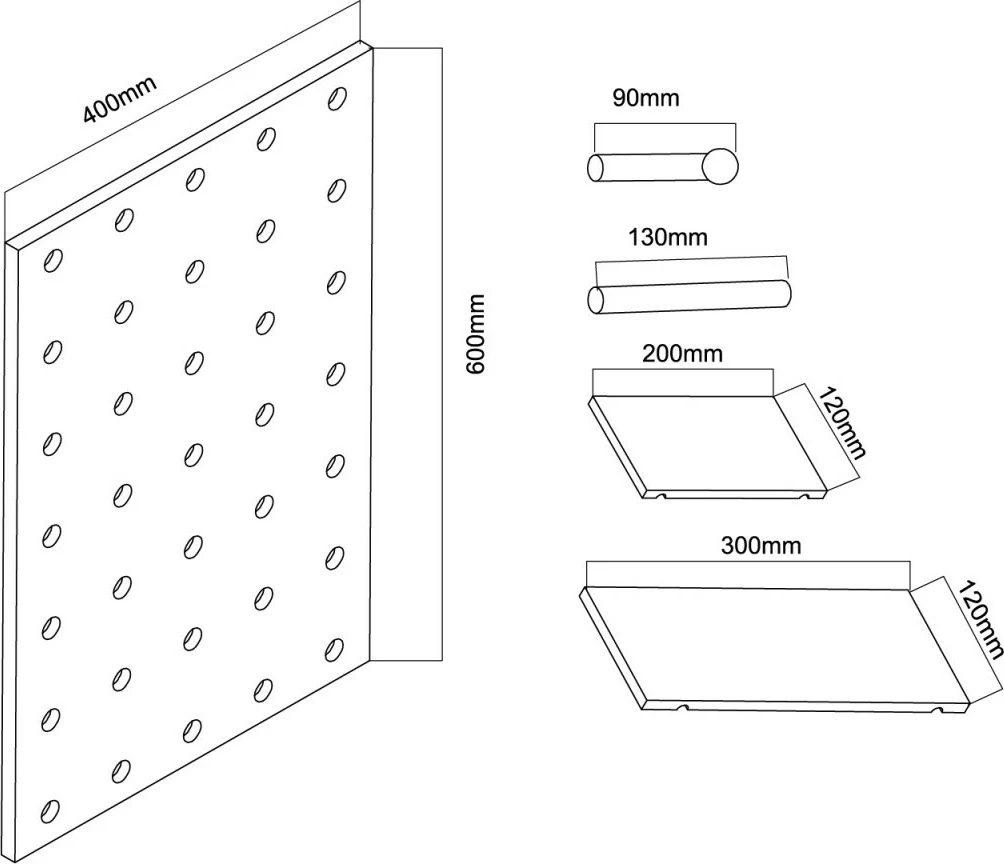 Stenski organizator, Maclean MC-130 WD, 40x60 cm, 3 police + 5 kavljev, nosilnost 20 kg, svetlo les
