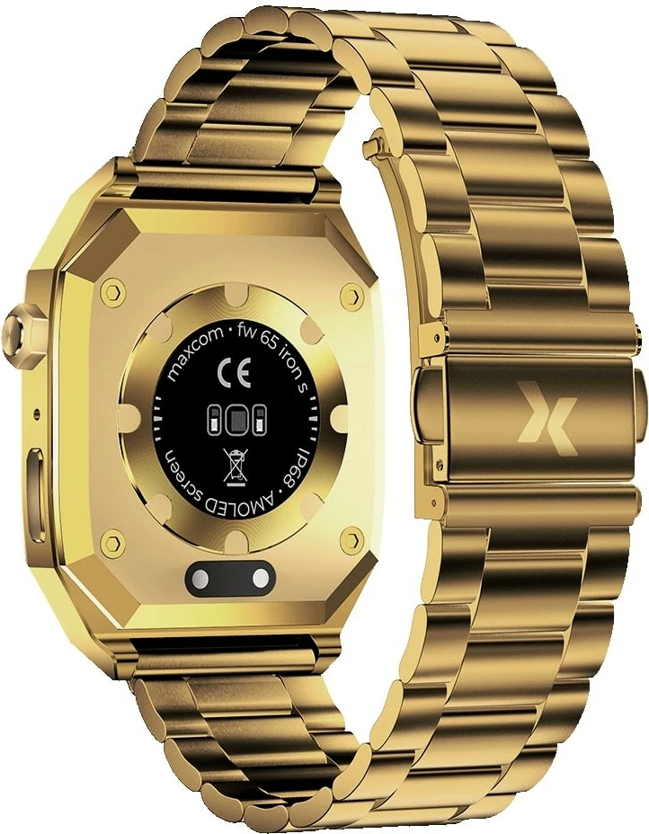 Pametna ura Maxcom FW65 Iron S, 1,91" AMOLED, 128 MB, Bluetooth, zlata, komplet z 2 paščkoma
