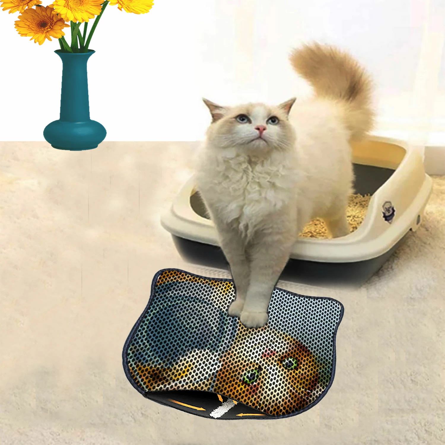 Preproga za mačji pesek Paws & Whiskers, Kdkafa0171, večbarvna, 40 x 50 cm