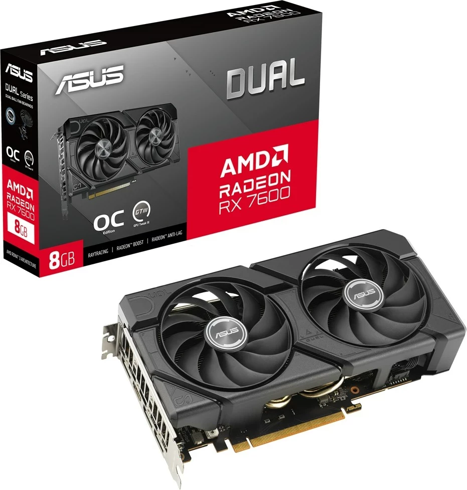 Grafična kartica ASUS Dual RX7600-O8G-EVO, 8 GB GDDR6, črna