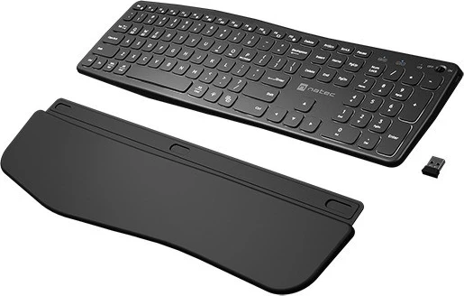 Brezžična tipkovnica Natec Porifera, QWERTY z numerično tipkovnico, 12 multimedijskih tipk, črna, belo osvetljena