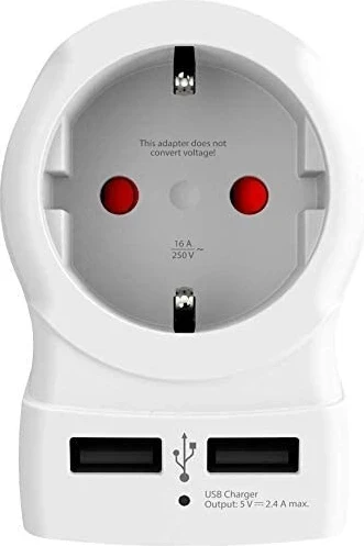Potovalni adapter za Evropo - UK s USB, SKROSS, bel