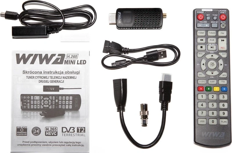 Tuner DVB-T/T2 H.265 MINI LED, WIWA, črn