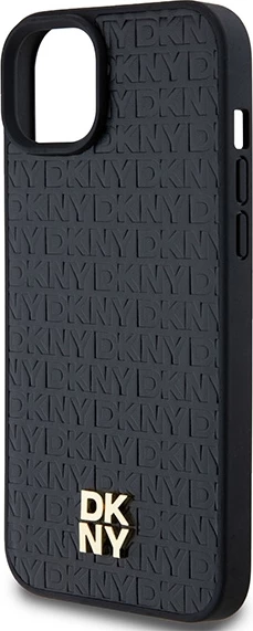 Zaščitni ovitek z monogram vzorcem DKNY, kovinski logotip, MagSafe za iPhone 15 Plus / 14 Plus, črn