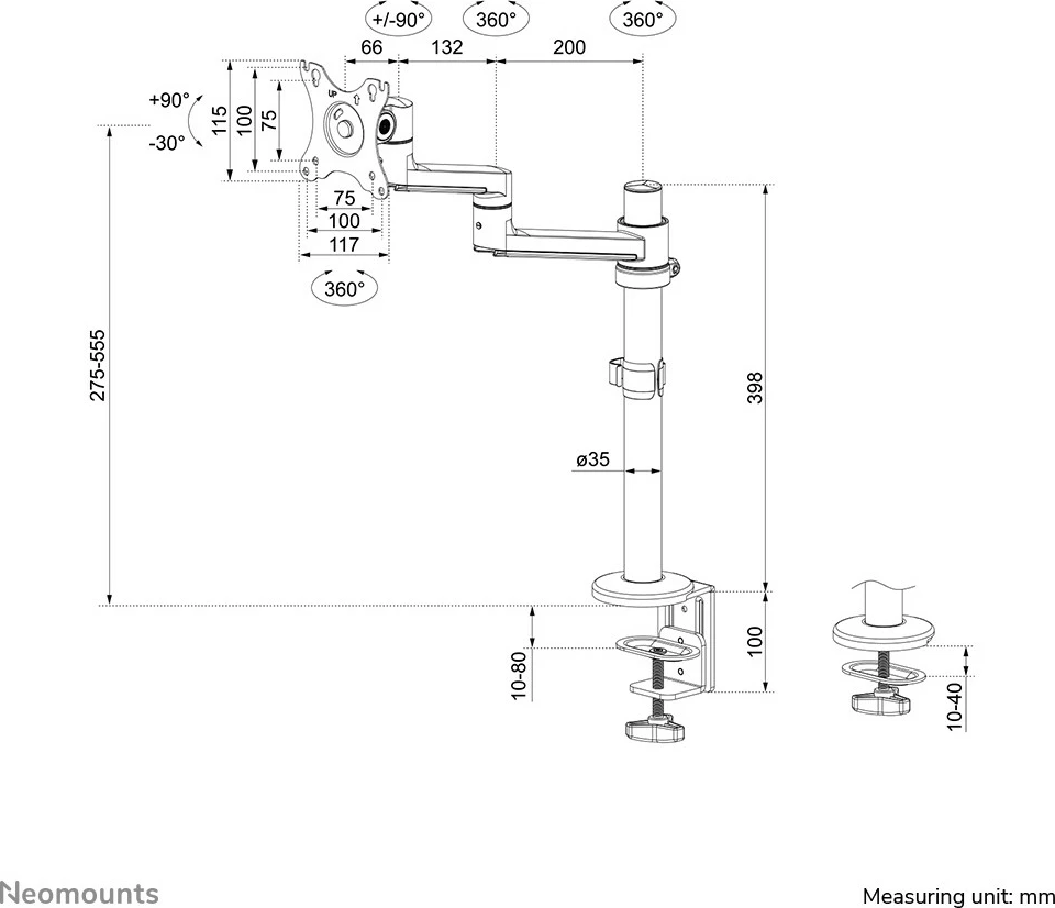 Nosilec za monitor 17–27", nosilnost 8 kg, VESA 100x100, bel — Neomounts DS60-425WH1