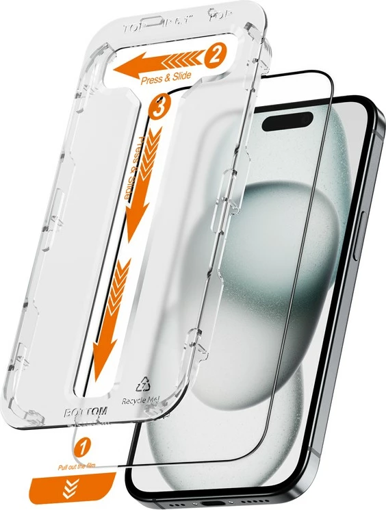 Kaljeno steklo CRONG EasyShield, 2-pack za iPhone 16 / iPhone 15, 2 kosa, črni okvir