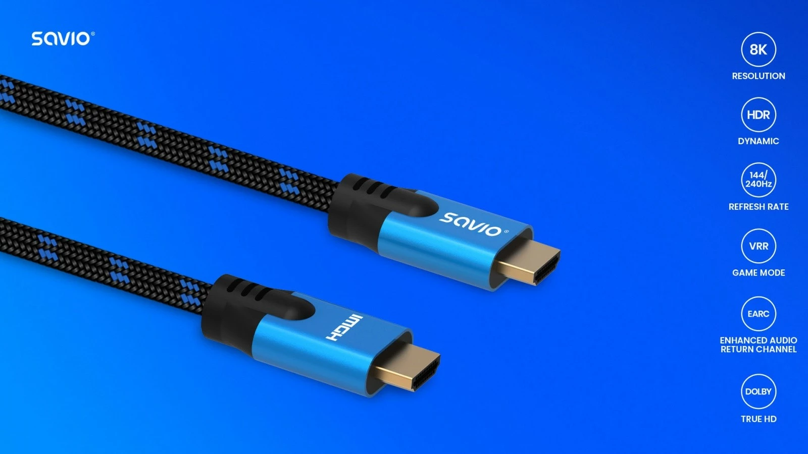 HDMI kabel Savio CL-143, 3 m, Ultra HD 8K, v2.1, črno/moder