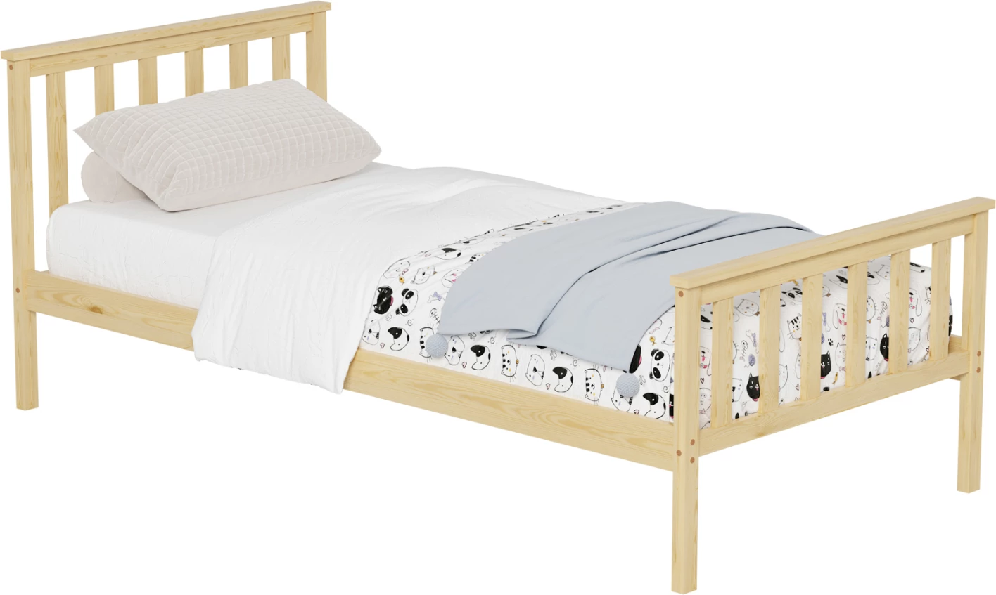 Postelja GIMLY FH675.01 iz masivnega borovega lesa v naravni barvi za vzmetnico 190x90 cm