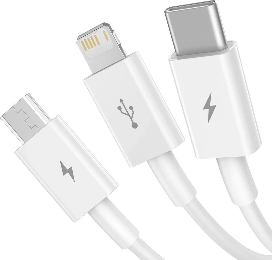 Večfunkcijski kabel 3 v 1 Baseus, za polnjenje in prenos podatkov, bel