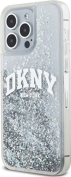 Ovitek za telefon z Liquid Glitter učinkom in velikim logotipom DKNY za iPhone 15 Pro, bel