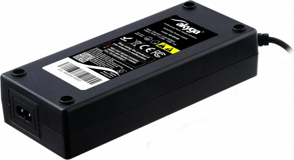 Električni polnilec za kolesa in električne skiroje AKYGA AK-EV-09, 48V, 1 m, črn