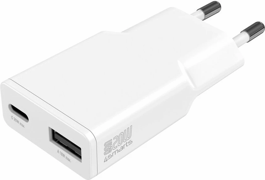 Hitri polnilec 4smarts 541122, 20 W, GaN, USB-C in USB-A, bel