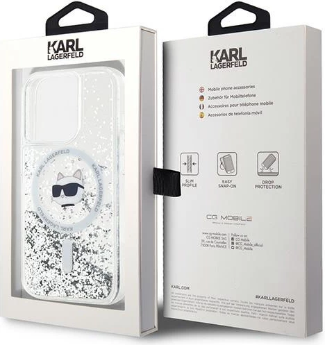 Ovitek za telefon z tekočimi bleščicami in motivom mačke Choupette, MagSafe, za iPhone 13 Pro Max, Karl Lagerfeld, prozoren