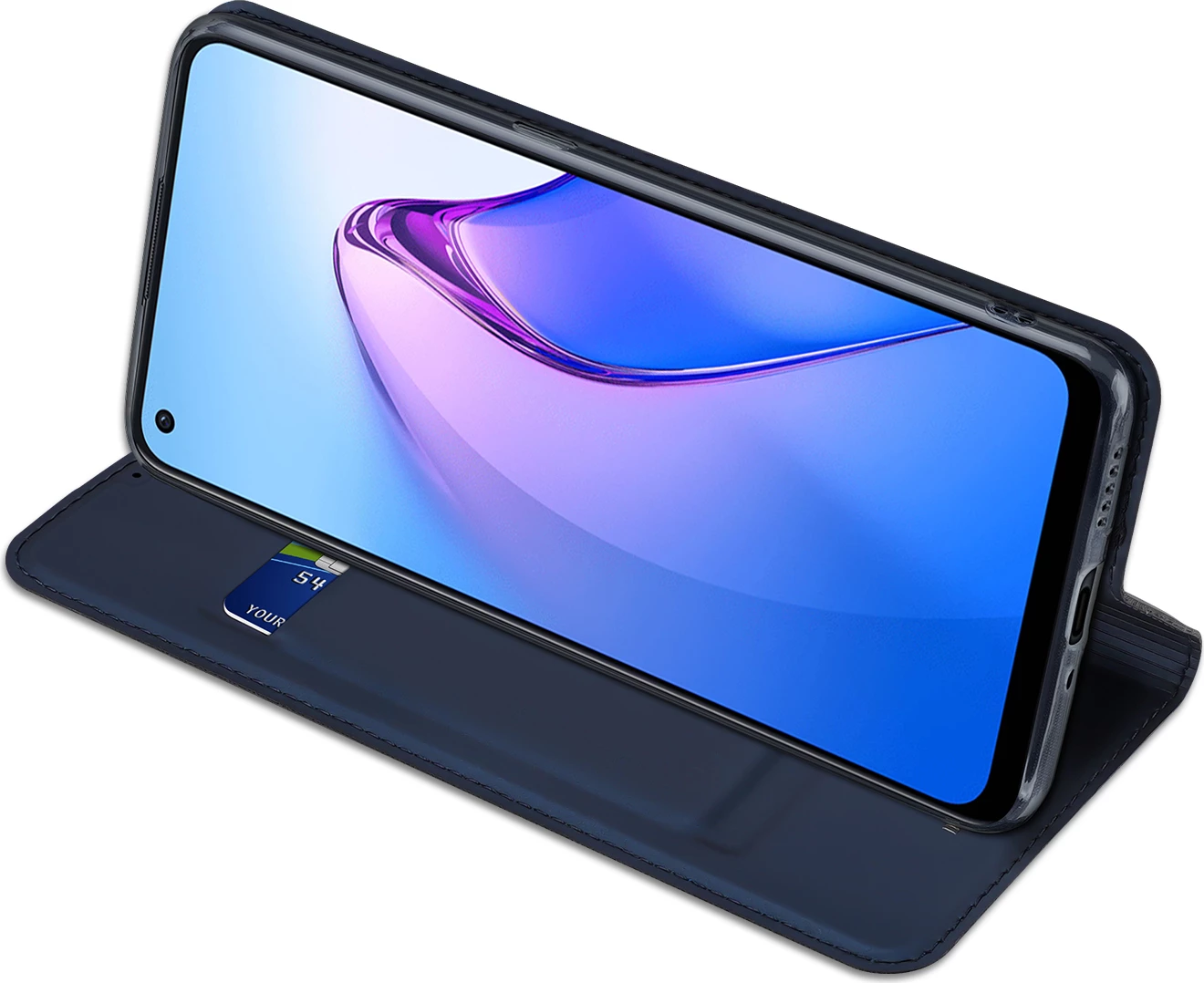 Ovitek za pametni telefon Dux Ducis Skin Pro za Oppo Reno 8, s preklopnim pokrovom, z žepom za kartico, s funkcijo stojala, moder