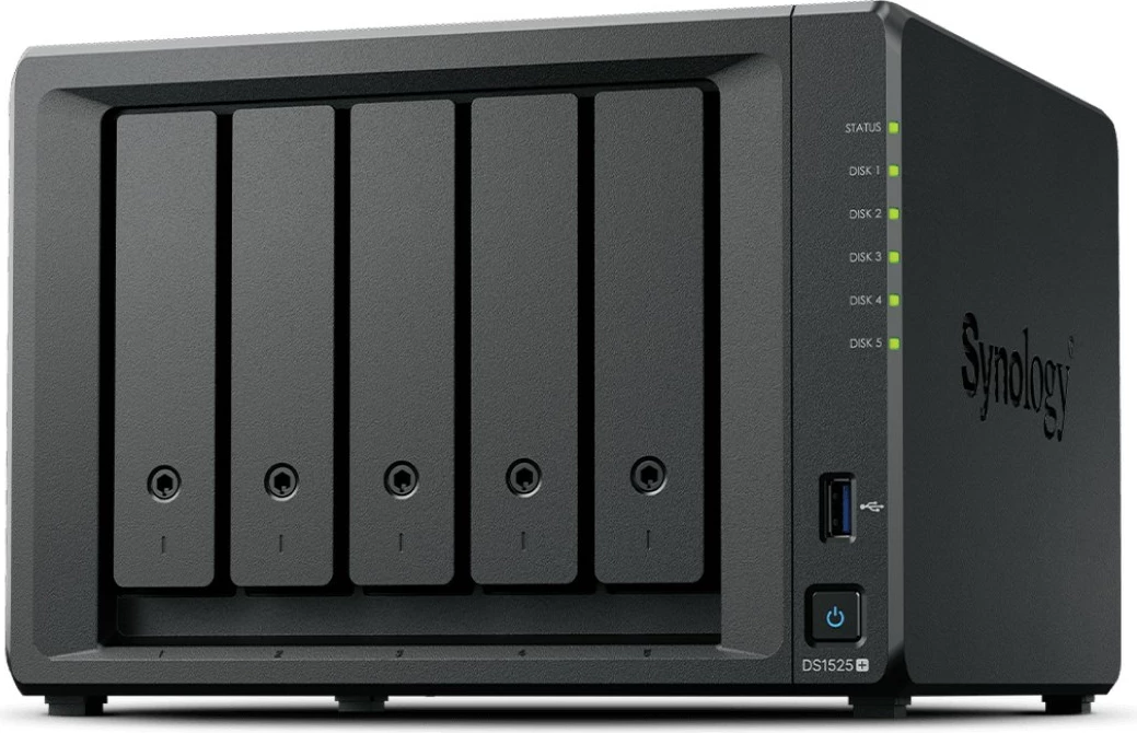 NAS strežnik Synology DiskStation DS1525+, Ryzen Embedded V1500B, 8 GB DDR4, 0 TB, črn