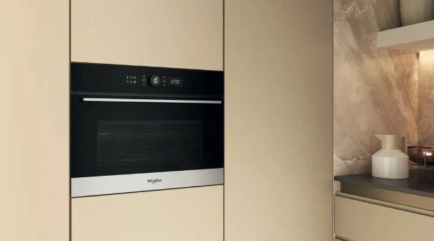 Vgradna mikrovalovna pečica, Whirlpool WMW57DHMX, 40 L, žar + vroči zrak, upravljanje na dotik, spodnje odpiranje, črno/nerjaveče