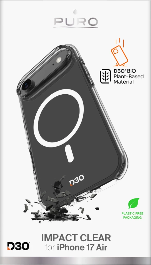 Prozorna zaščitna ovitek Puro Impact Clear D3O za iPhone 17 Air, MagSafe