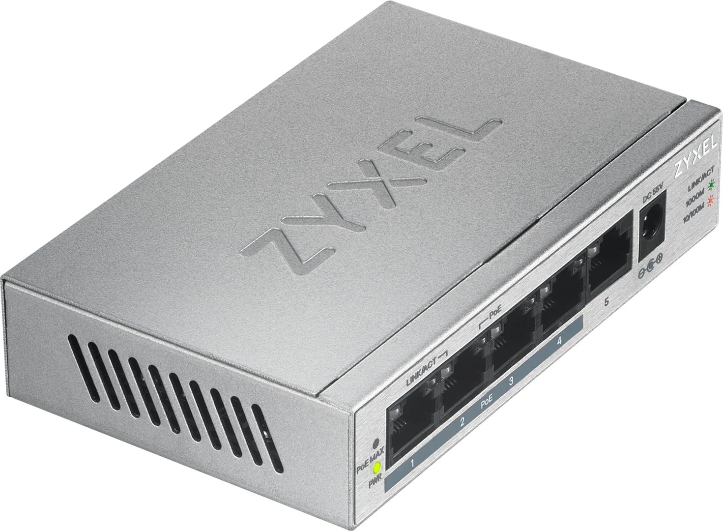 Nepredevedljiv Gigabit Ethernet stikalo Zyxel GS1005HP, srebrno