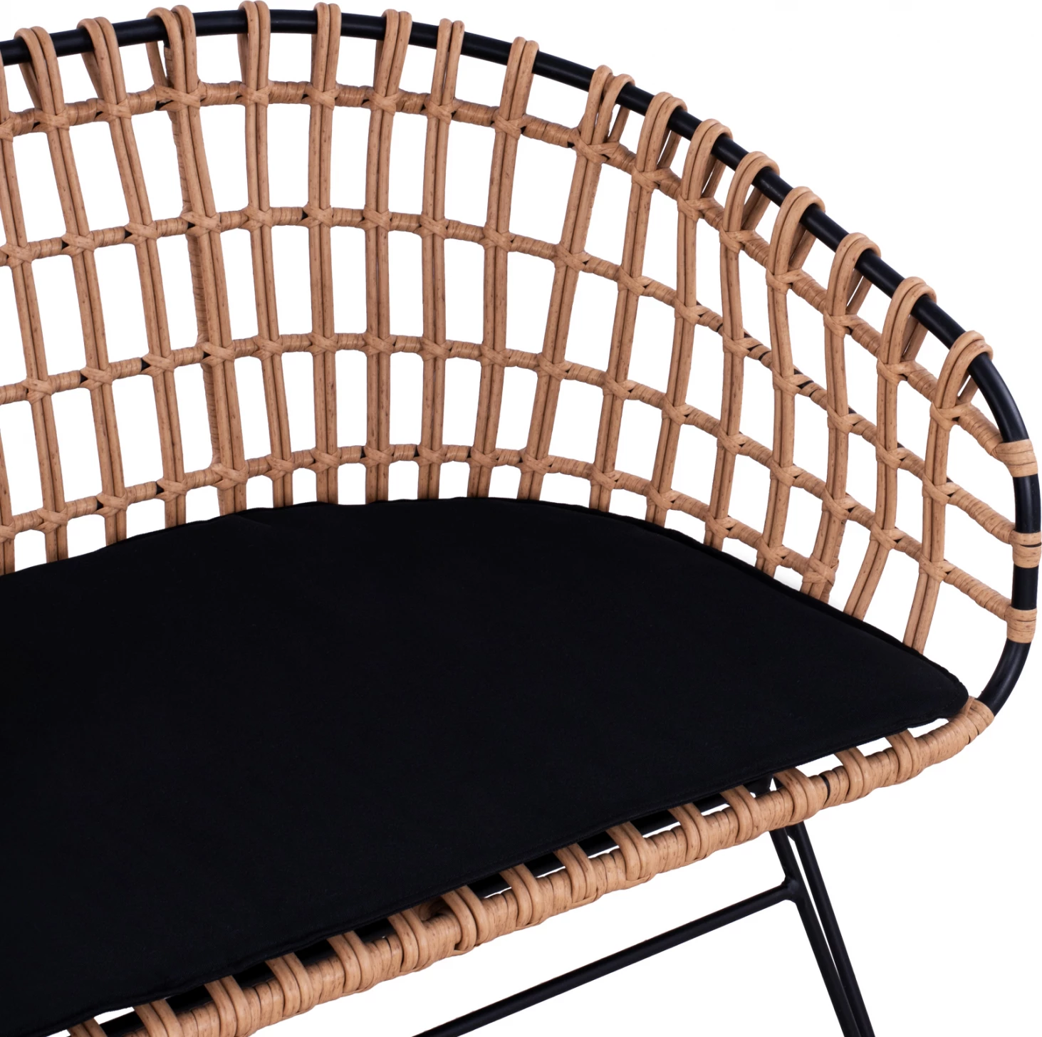 Kovinska klop Allegra FH5692 s pletenjem Črno-Bež 124x57x77cm